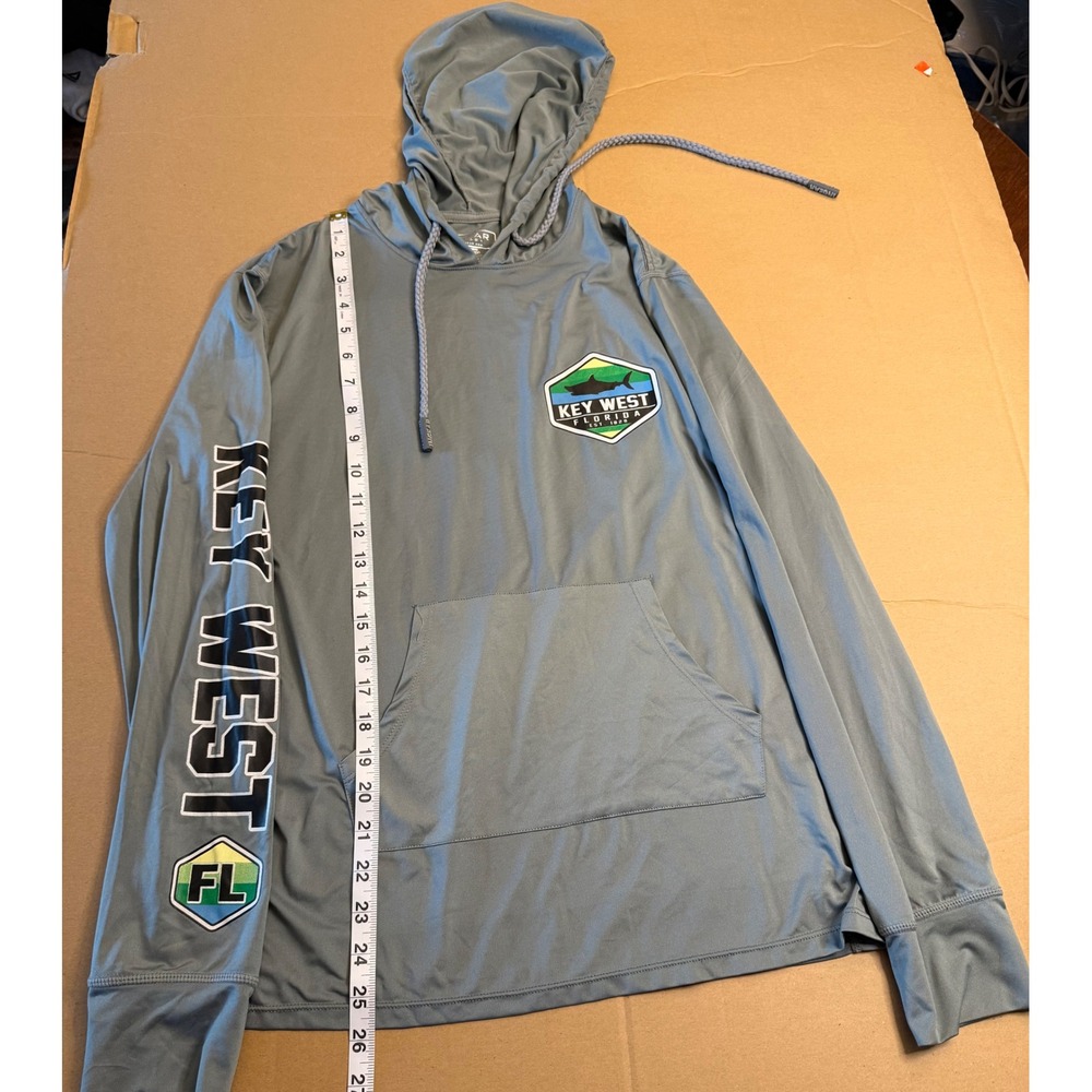 Ingear Mens Key West Florida UPF 50+ Sun Shirt Hoodie Gray Shark Graphic Small